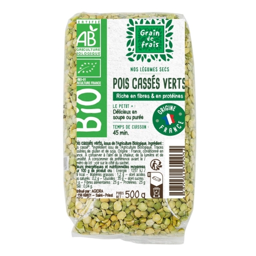 Grossiste Pois cassés BIO France paquet 500g Grain de Frais carton de