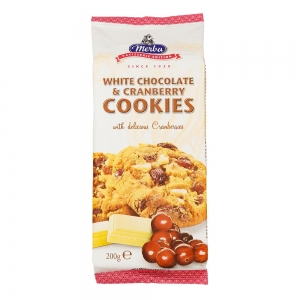 Cookies chocolat blanc & cranberries paquet 200g  CT 12 PQT