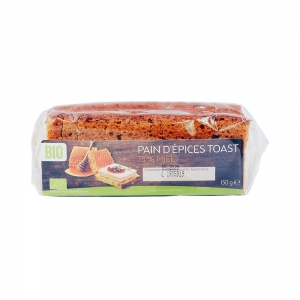 Pain d'épices toast au miel 25% BIO paquet 150g  CARTON DE 18 x 150GR