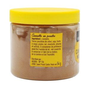 Cannelle en poudre pot 54g Bédros  Carton de 12 x 54 gr