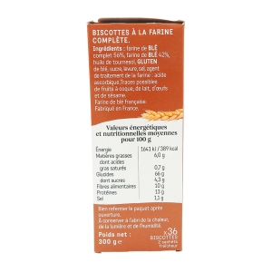 Biscottes complètes paquet 300g  CT DE 12 PQT