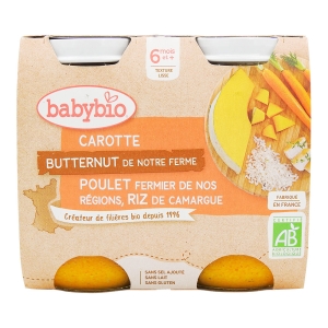 Pots légumes poulet et riz BIO 2x200g BABYBIO  CT DE 6 LOT DE 2X200G